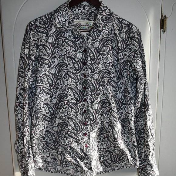 Aventura Button Down Shirt M Floral Paisley Organic Cotton - Picture 1 of 15